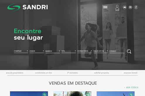 Imagem da página inicial do site da Sandri Imóveis